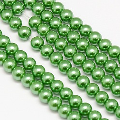 Green Eco-Friendly Dyed Glass Pearl Round Beads Strands, Grade A, Cotton Cord Threaded, Green, 6mm, Hole: 0.7~1.1mm, about 72pcs/strand, 15 inch