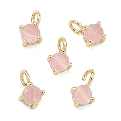 Pink Подвески из латунной кошки, плоский круглый шарм, долговечный, стойки покрытие, без свинца и без кадмия, реальный 18 k позолоченный, розовые, 8~9x5.5x4 мм, отверстие : 2 мм