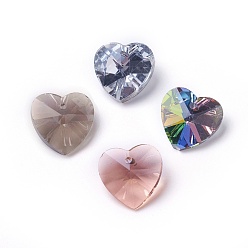 Mixed Color Romantic Valentines Ideas Glass Charms, Faceted Heart Pendants, Mixed Color, 18x18x10mm, Hole: 1mm
