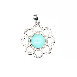 Synthetic Turquoise Synthetic Turquoise Pendants, Flower Charms, 32x26x6mm