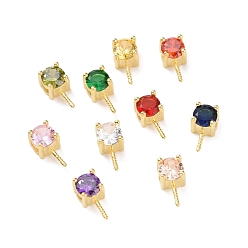 Mixed Color 925 Sterling Silver Peg Bails, with Cubic Zirconia, Square, Golden, Mixed Color, 9x4x4.5mm, Hole: 2.5x1.5mm, Pin: 0.6mm