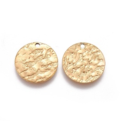 Golden Ion Plating(IP) 304 Stainless Steel Charms, Textured, Flat Round with Bumpy, Golden, 15x1mm, Hole: 1.2mm