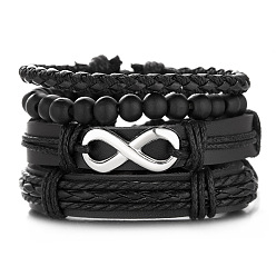 BR22Y0040 Stylish Leather and Beaded Bracelet Set for Men - Fashionable Woven Combination Design