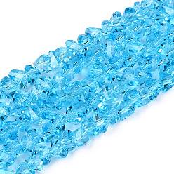 Bleu Ciel Foncé Chapelets de perles en verre transparentes  , triangle, facette, bleu profond du ciel, 3~3.5x4~4.5x4~4.5mm, Trou: 0.8mm, Environ 121~131 pcs/chapelet, 14.37~15.35 pouce (36.5~39 cm)