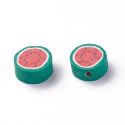 Red Handmade Polymer Clay Beads, Watermelon Slice, Red, 9.5~10x5mm, Hole: 1.6mm