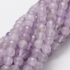 Amethyst Faceted Round Natural Amethyst Bead Strands, 8mm, Hole: 1mm, about 50pcs/strand, 15.3 inch