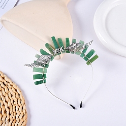 Green Aventurine Hollow Triple Moon with Wing Metal Crown Hair Bands, Raw Natural Green Aventurine Wrapped Hair Hoop for Women Girl, 180x150x15mm