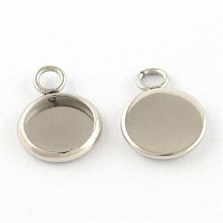 Stainless Steel Color 304 Stainless Steel Pendant Cabochon Settings, Plain Edge Bezel Cups, Flat Round, Stainless Steel Color, Tray: 8mm, 12x10x1.5mm, Hole: 1.8mm