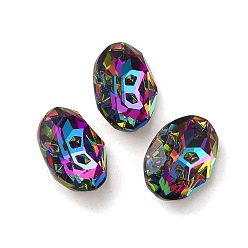 Volcano Glass Rhinestone Cabochons, Point Back & Back Plated, Faceted, Oval, Volcano, 14x10x5.5mm