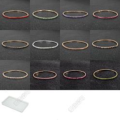 (52) Непрозрачная лаванда 12шт. 12 цвета сплава браслеты-цепочки с чашечками и стразами для женщин, разноцветные, внутренний диаметр: 3-1/8 дюйм (8 см), 1 шт / цвет