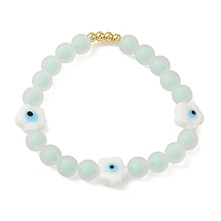 Бледно-Зеленый Женские эластичные браслеты из латуни, пластика и бусин в технике лэмпворк, цветок с рисунком от сглаза, стойки покрытие, без свинца и без кадмия, долговечный, бледно-зеленый, внутренний диаметр: 2 дюйм (5.1 см)