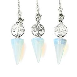 Опал Большие подвески с маятником для лозоходства с опалитом и конусом, с древом жизни, покрытие стойки, фурнитура из латуни с платиновым покрытием, без кадмия и без свинца, 220~240 мм, отверстие : 1.5~2 мм