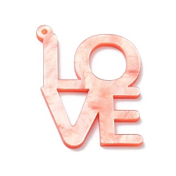 Misty Rose Valentine's Day Theme Acrylic Pendant, Word LOVE Charm, Misty Rose, 47x35.5x2.2mm, Hole: 1.8mm