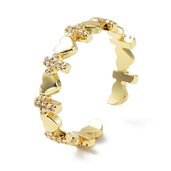 Golden Brass Micro Pave Clear Cubic Zirconia Open Cuff Rings for Women, Heart with Cross, Golden, Inner Diameter: 18mm