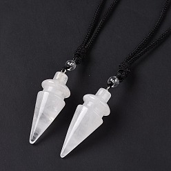Quartz Crystal Natural Quartz Crystal Cone Pendant Necklace with Nylon Cord for Women, 32.28~34.25 inch(82~87cm)