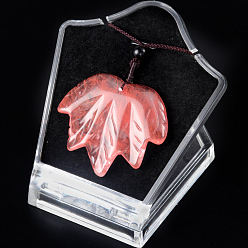 Cherry Quartz Glass Cherry Quartz Glass Pendants Necklaces, Leaf, 14.96 inch(38cm)