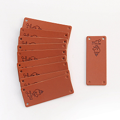 Chocolate Imitation Leather Label Tags, with Holes & Word Made with Love, for DIY Jeans, Bags, Shoes, Hat Accessories, Rectangle, Chocolate, 50x20mm