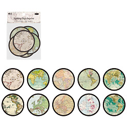 Map 30Pcs 10 Styles Retro Paper Sticker, Self-adhesion, for DIY Albums Diary, Laptop Decoration Cartoon Scrapbooking, Map Pattern, 60mm, 3pcs/styles
