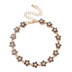 Фиолетовый Браслеты-цветы с кубическим цирконием, украшения из латуни для женщин, реальный 18 k позолоченный, фиолетовые, 6-3/4 дюйм (17.2 см)