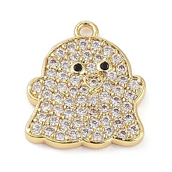 Real 18K Gold Plated Rack Plating Brass Cubic Zirconia Pendants, Lead Free & Cadmium Free, Long-Lasting , Ghost CharmCharm, Real 18K Gold Plated, 16x14x1.8mm, Hole: 1.2mm