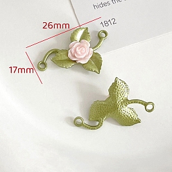 Pink Alloy Connector Charms, Resin Flower Links, Pink, 17x26mm