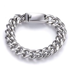 Stainless Steel Color 304 Stainless Steel Curb Chains Bracelets, with Box Clasps, Stainless Steel Color, 9 inch(23cm), 15x6mm