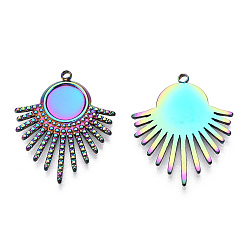 Rainbow Color 201 Stainless Steel Pendants, Fan, Rainbow Color, 25.5x21x2mm, Hole: 1.4mm, Tray: 8mm
