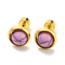 Rose Nacré Boucles d'oreilles à tige droites en résine ronde et plate avec placage sous vide PVD, bijoux de corps piercing doré en acier inoxydable, perle rose, 304mm