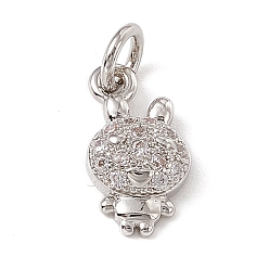 Platinum Brass Micro Pave Cubic Zirconia Charms, with Jump Rings, Rabbit Charm, Platinum, 11x6.5x3mm, Hole: 2.7mm