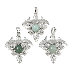 Зеленый Авантюрин Природные зеленые авантюрин треугольник подвески, подвески из латунных камней, платина, стойки покрытие, 41.5x34.5x5.5~7 мм, отверстие : 8.5x5.5 мм