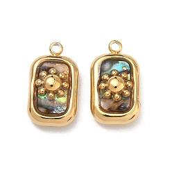 Солнце Природные пауа оболочки подвески, 304 прямоугольные подвески из нержавеющей стали, вакуумное покрытие pvd, реальный 18 k позолоченный, солнце, 18x10x5~6 мм, отверстие : 1.8 мм