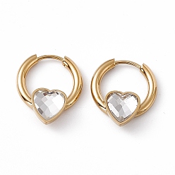 Clear Cubic Zirconia Heart Hoop Earrings, Golden 304 Stainless Steel Jewelry for Women, Clear, 19.5x17x6mm, Pin: 1mm