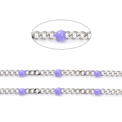 Lilac 304 Stainless Steel Enamel Curb Chains, with Spool, Soldered, Faceted, Lilac, 2.5x2x0.8mm, 32.80Feet/roll(10m/roll)