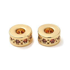 Dark Orange Rack Plating Brass Cubic Zirconia Beads, Long-Lasting Plated, Lead Free & Cadmium Free, Real 18K Gold Plated, Column, Dark Orange, 6x3mm, Hole: 2.5mm