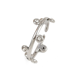 Кристалл 304 открытые манжеты из нержавеющей стали Rhinetson для женщин, цвет нержавеющей стали, круглые, кристалл, 1.5~7.5 мм, внутренний диаметр: регулируемый