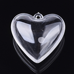 Clear Openable Transparent Plastic Pendants, Fillable Plastic Bauble Christmas Ornament, Heart, Clear, 29x30x18mm, Hole: 1.8mm, Inner Diameter: 21x26mm