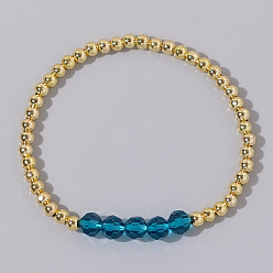 Синий Элегантные эластичные браслеты из латуни и граненых стеклянных бусин, синие, внутренний диаметр: 6.89 дюйм (17.5 см)