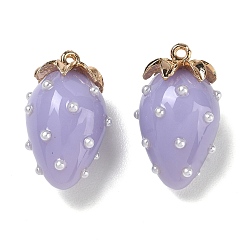 Lila Colgantes de la resina, encanto de fresa, con la aleación, dorado, lila, 29x17.5x16 mm, agujero: 1.5 mm