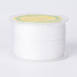 White Round Polyester Cords, Milan Cords/Twisted Cords, White, 1.5~2mm, 50yards/roll(150 feet/roll)