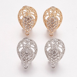 Mixed Color Alloy Rhinestone Stud Earring Findings, with Loop, Hollow Teardrop, Mixed Color, 23.5x16mm, Hole: 1mm, Pin: 0.7mm