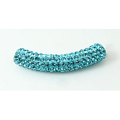Light Sapphire Brass Rhinestone Beads, Tube, Light Sapphire, 46~47x9mm, Hole: 4mm