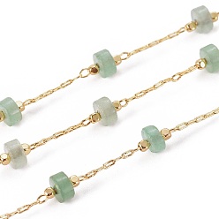 Green Aventurine Handmade Natural Green Aventurine Beaded Chains, with Brass Chains, with Spool, Long-Lasting Plated, Soldered, Golden, 5.5~6mm, Llink: 5.5~6x4~4.5mm and 2x1x0.2mm, about 32.8 Feet(10m)/roll
