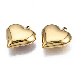 Real 14K Gold Plated 316 Surgical Stainless Steel Pendants, Heart, Real 14K Gold Plated, 17x16x6mm, Hole: 1.4mm