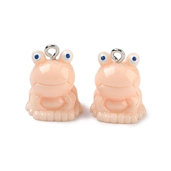 Персиковый Слойка Непрозрачные подвески смолы, очарование лягушки, с железной платиной петлей, розовые, 19.5~21x15x15 мм, отверстие : 2 мм