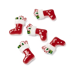 Red Christmas Themed Opaque Resin Cabochons, Christmas Socks, Red, 24x19x4.5mm