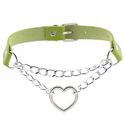 Green Stylish Heart-Shaped Chain Collar Necklace for Fashionable Trendsetters