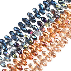 Mixed Color Eletroplated Trasparent Glass Beads Strands, Faceted, Teardrop, Mixed Color, 14x7.5mm, Hole: 1mm, about 96~98pcs/strand, 18.11 inch~20.47 inch(46~52cm)
