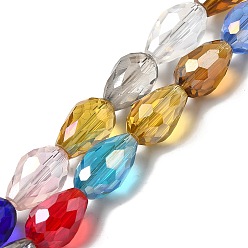 Mixed Color Electroplate Glass Beads Strands, AB Color Plated, Faceted Teardrop, Mixed Color, 12x8mm, 58pcs/strand, 26.5 inch
