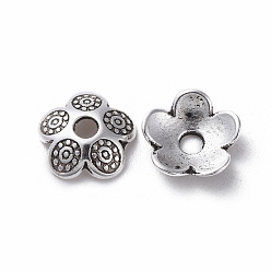 Antique Silver Tibetan Style Caps, Cadmium Free & Nickel Free  & Lead Free, Flower, Antique Silver, 8x2mm, Hole: 2mm