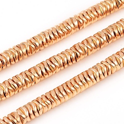 Light Gold Plated Electroplated Non-magnetic Synthetic Hematite Beads Strands, Wave Flat Round/Disc, Light Gold Plated, 6x1.5mm, Hole: 1mm, about 230pcs/Strand, 15.94 inch(40.5cm)